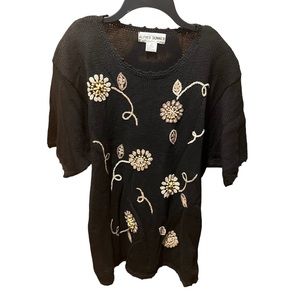 Vintage Alfred Dunner Beaded Embroidered Floral Sweater Top 2X